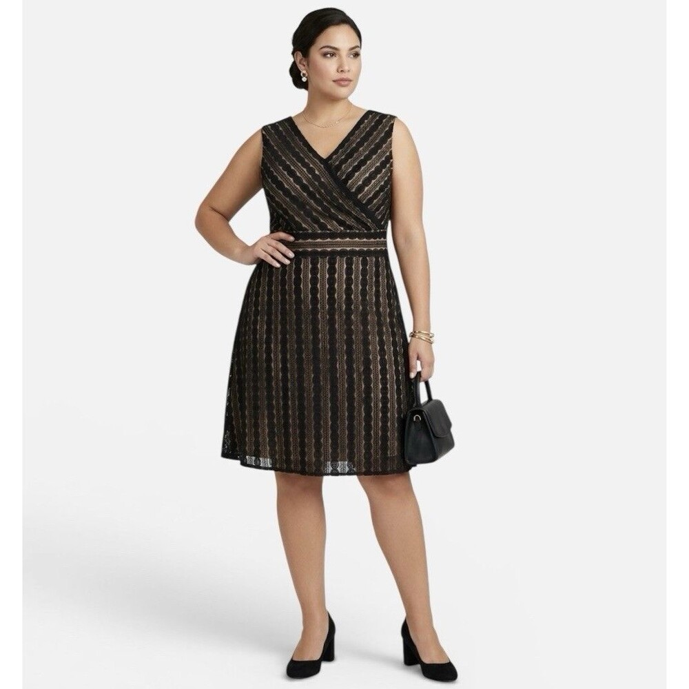 NWT Signature Harper Black Lace Overlay Sleeveless Dress Women’s Plus Size 24W